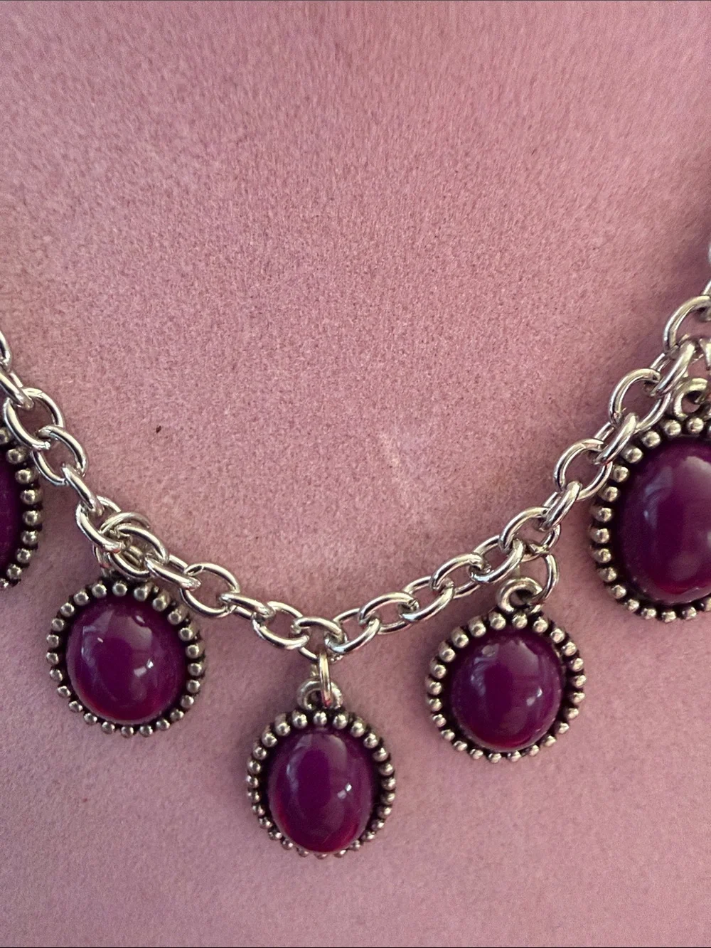 Purple Oval Pendant Necklace and Earrings Set, 16”, (J0117)